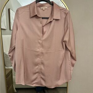 Skies Are Blue Satin Button-Down Shirt in Dusty Rose